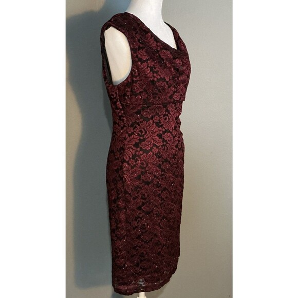 Scarlett Cocktail Evening Dress Burgundy Lace Overlay Black Sparkle Women’s 10 - Picture 4 of 7